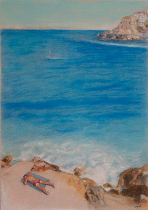 Desenho intitulada "Sunbathing at Hydra…" por Jorge Bandarra, Obras de arte originais, Pastel