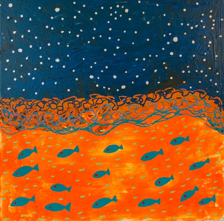 Malerei mit dem Titel "Desert Lake" von Jorge Gonzalez, Original-Kunstwerk, Acryl Auf Keilrahmen aus Holz montiert