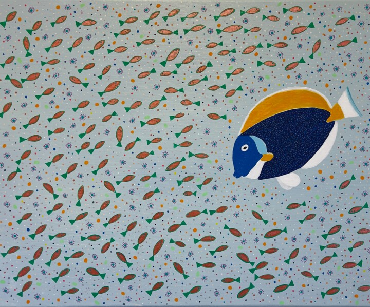 Painting titled "Blue Tang" by Jorge Gonzalez, Original Artwork, Acrylic Mounted on Wood Stretcher frame
