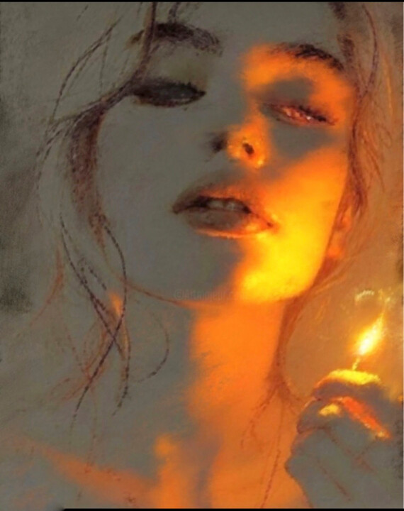 Painting titled "Illuminated by match" by Jose Gil, Original Artwork, Pastel
