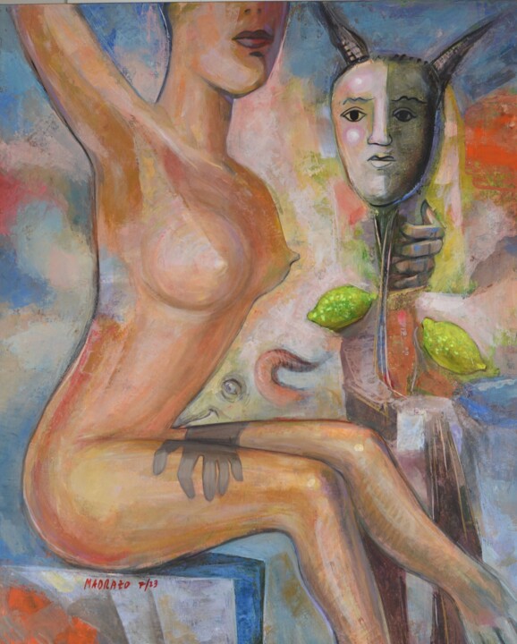 Pintura intitulada "Abstracción con inf…" por Jose Luis Madrazo Gastaudi, Obras de arte originais, Acrílico Montado em Armaç…
