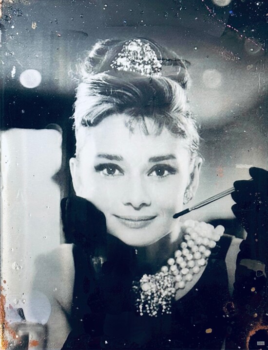 Painting titled "Audrey Hepburn, Bre…" by José Salcedo, Original Artwork, 2D Digital Work Mounted on Aluminium