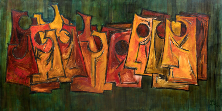 Schilderij getiteld "Rostros sin Rostro…" door José Manuel Chamorro Chamorro, Origineel Kunstwerk, Olie Gemonteerd op Frame…