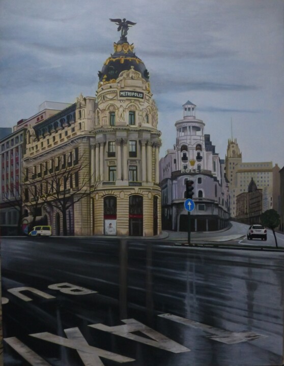 Painting titled "Edificio Metrópolis…" by Jose Ramon Muro Pereg (JRMuro), Original Artwork, Oil Mounted on Wood Panel