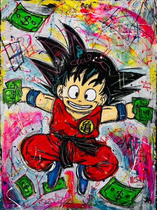 Painting titled "Gokus Grasp" by Jose Rivera, Original Artwork, Acrylic Mounted on Wood Stretcher frame