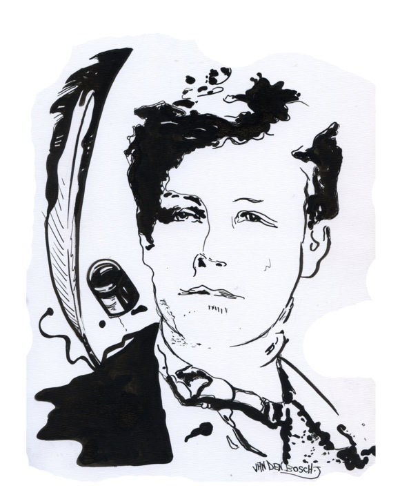 「Arthur Rimbaud encr…」というタイトルの描画 José Van Den Boschによって, オリジナルのアートワーク, インク
