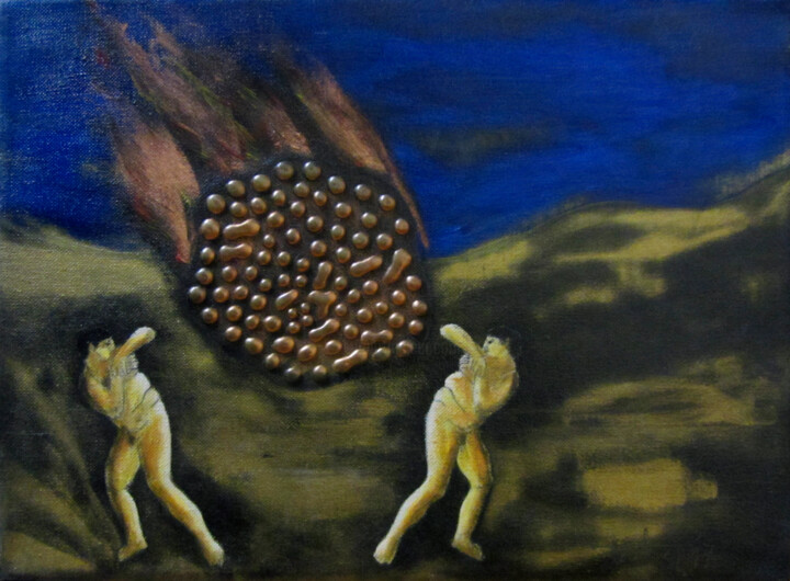 Painting titled "Meteorit" by Josep Maria Fontanet Sureda, Original Artwork, Oil Mounted on Wood Stretcher frame
