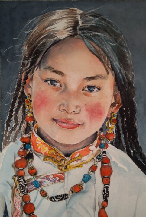 Painting titled "Angie" by Josine Jansen, Original Artwork, Watercolor