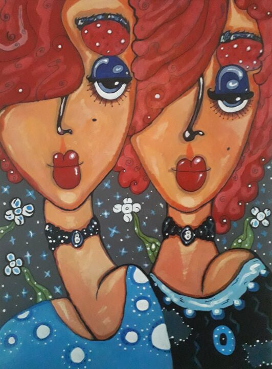 Malerei mit dem Titel "Les jumelles cabaret" von Joss, Original-Kunstwerk, Acryl