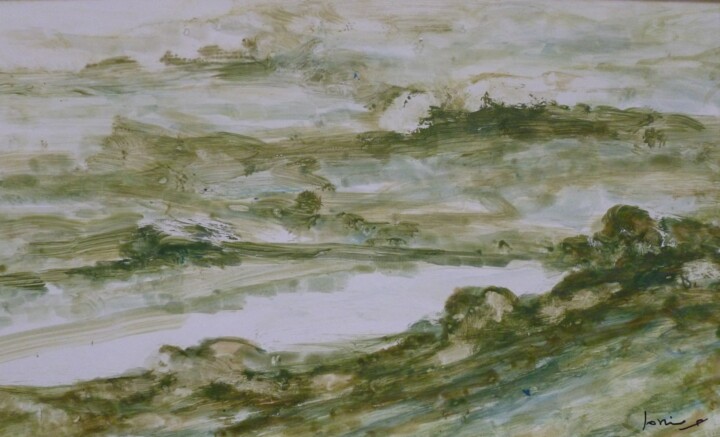 Ζωγραφική με τίτλο "paysage gris vert" από Patrick Jossier, Αυθεντικά έργα τέχνης, Ακρυλικό