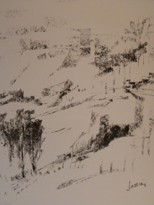 Drawing titled "contreforts" by Patrick Jossier, Original Artwork, Charcoal