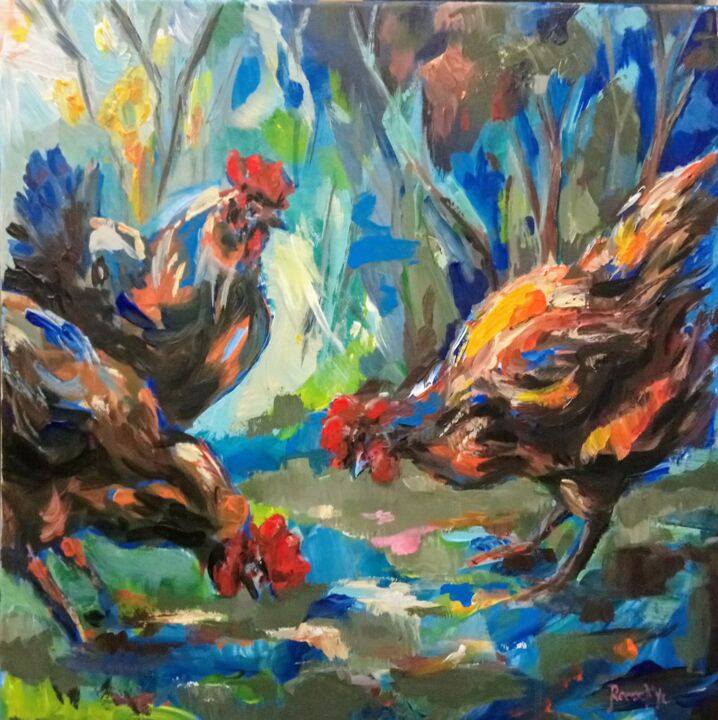 Pintura titulada "Étude de poules" por Jsroosenys, Obra de arte original, Acrílico