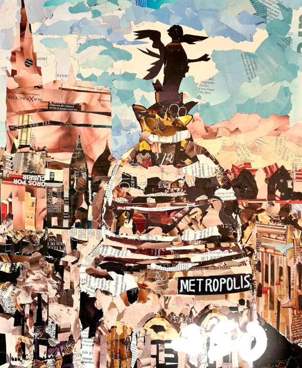 Collages getiteld "METRÓPOLIS" door Juan Carlos Jimenez Diaz, Origineel Kunstwerk, Collages Gemonteerd op Frame voor houten…
