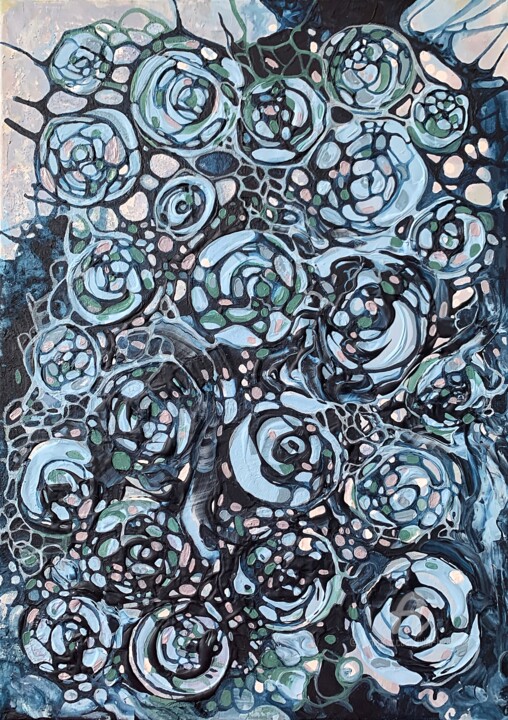 Painting titled "Blue abstract wall…" by Julia Brinkfrau, Original Artwork, Acrylic