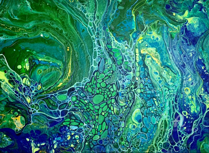 Green Fluid Original Painting - Lime Green Painting - Emerald Green Art -  Green Original Painting on Canvas - Fluid Acrylic Art - Acrylic