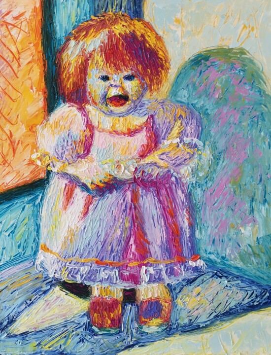 Schilderij getiteld "Радость куклы 2 Pou…" door Julia Musina, Origineel Kunstwerk, Olie Gemonteerd op Frame voor houten bran…