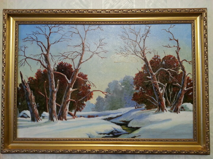 Ζωγραφική με τίτλο "Зима" από Julia Bronski, Αυθεντικά έργα τέχνης, Λάδι