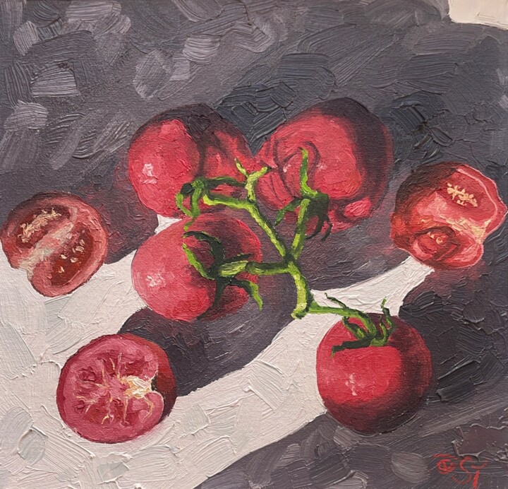 Painting titled "Tomatoes" by Julia Sahno, Original Artwork, Oil