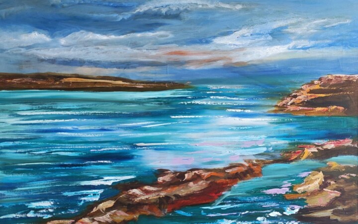 Schilderij getiteld "Original Sea Cliff…" door Julia Vedrina, Origineel Kunstwerk, Olie