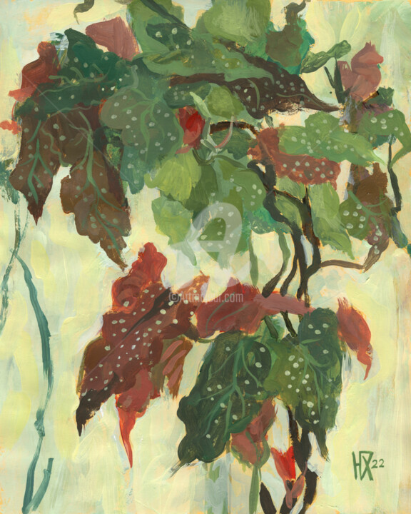 Schilderij getiteld "Begonia Maculata" door Julia Khoroshikh, Origineel Kunstwerk, Acryl