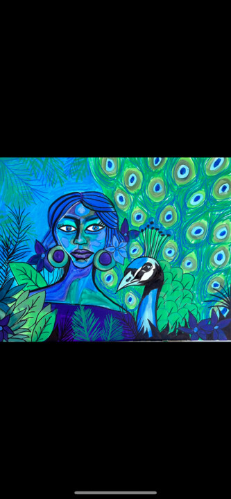 Painting titled "Peacock" by Julie Ogorman, Original Artwork, Acrylic