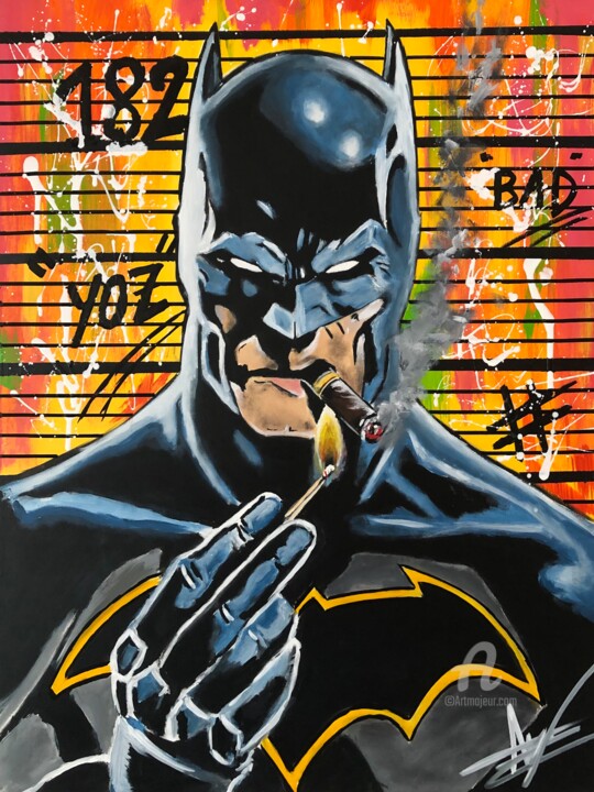 Pintura titulada "BAD BAT" por Julien Antoine (YOZ), Obra de arte original, Acrílico Montado en Bastidor de camilla de madera