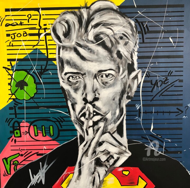 제목이 "Super Bowie #3"인 미술작품 Julien Antoine (YOZ)로, 원작, 아크릴 나무 들것 프레임에 장착됨