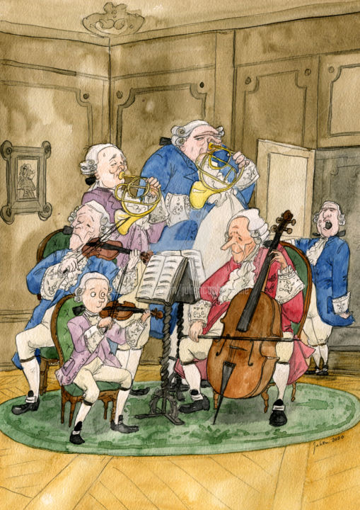 Painting titled "Le concert interrom…" by Julien Cachemaille, Original Artwork, Watercolor