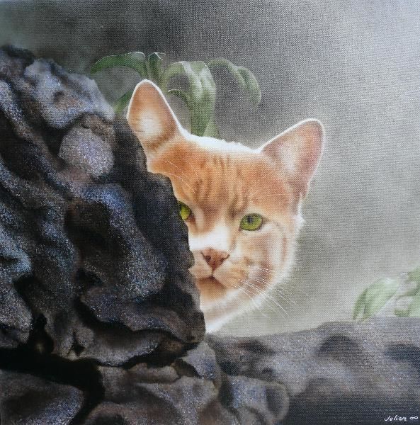 Peinture intitulée "le chat roux" par Julien Labarre, Œuvre d'art originale, Huile