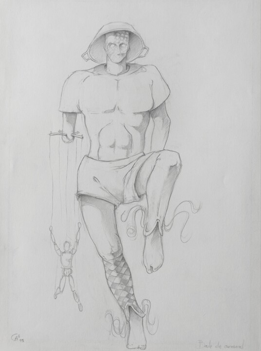 Drawing titled "Titiritero" by Julio Cesar Garcia Garnateo, Original Artwork, Pencil