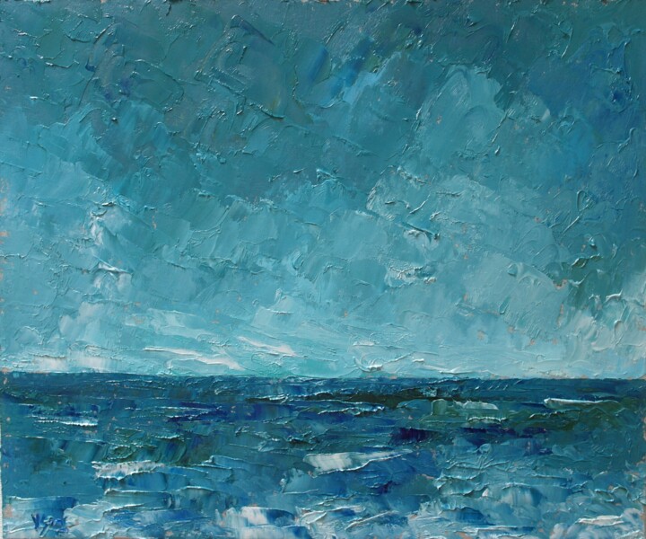 Painting titled "Green Seascape" by Juri Semjonov, Original Artwork, Oil