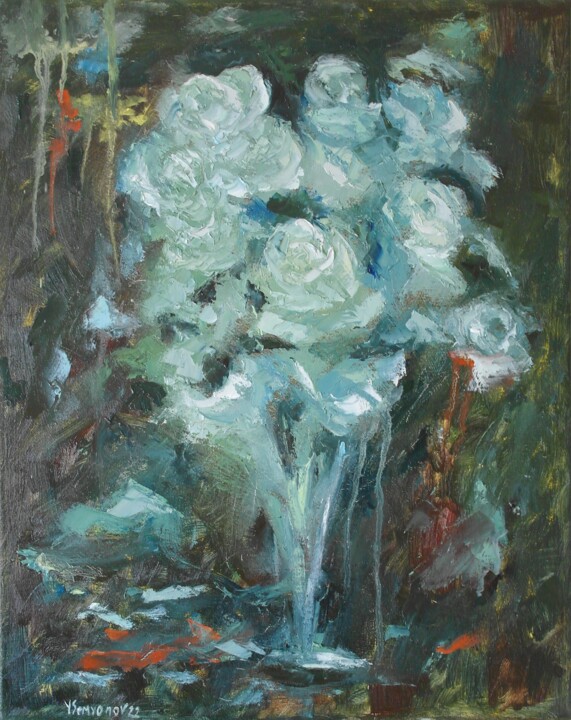Pittura intitolato "Night Bouquet" da Juri Semjonov, Opera d'arte originale, Olio Montato su Telaio per barella in legno