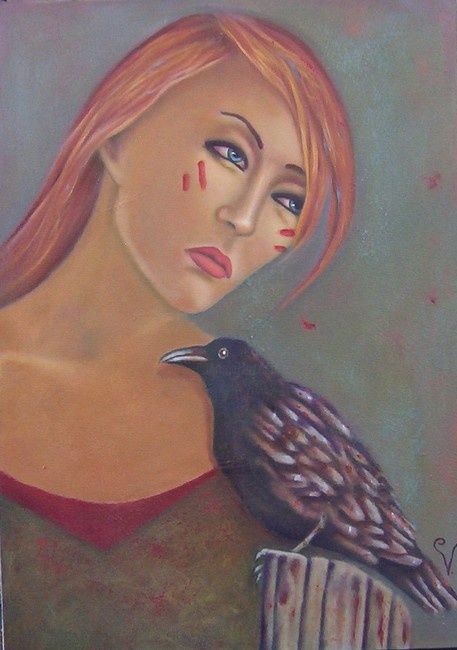 Painting titled "L'oiseau noir" by K-Let, Original Artwork