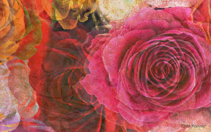Digital Arts titled "Tredimensional Rose…" by Elize Kaisser, Original Artwork, Photo Montage