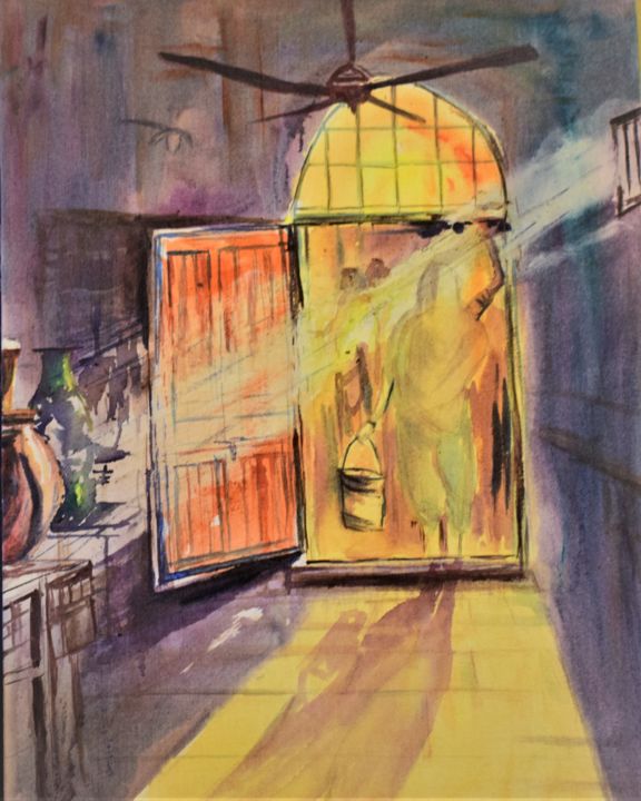 Pittura intitolato "old-calcutta-house.…" da Kannan Ananthasubramani, Opera d'arte originale, Acrilico