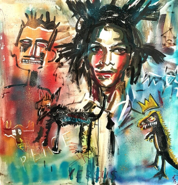 Pittura intitolato "Basquiat portrait a…" da Karibou Artist, Opera d'arte originale, Olio Montato su Telaio per barella in l…