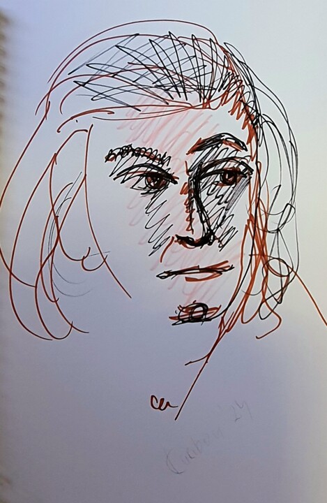 Drawing titled "Girl portrait sketch" by Karibou Artist, Original Artwork, Marker