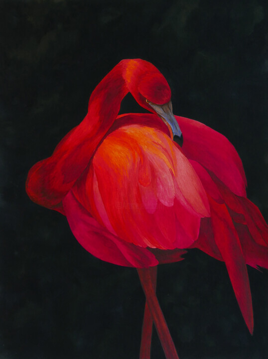 Malerei mit dem Titel "Dark Soul Flamingo" von Karina Danylchuk, Original-Kunstwerk, Aquarell