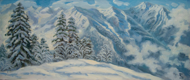 Картина под названием "Winter slopes" - Karina Galyamova, Подлинное произведение искусства, Масло
