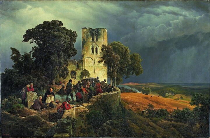 Painting titled "Le siège" by Karl Friedrich Lessing, Original Artwork, Oil