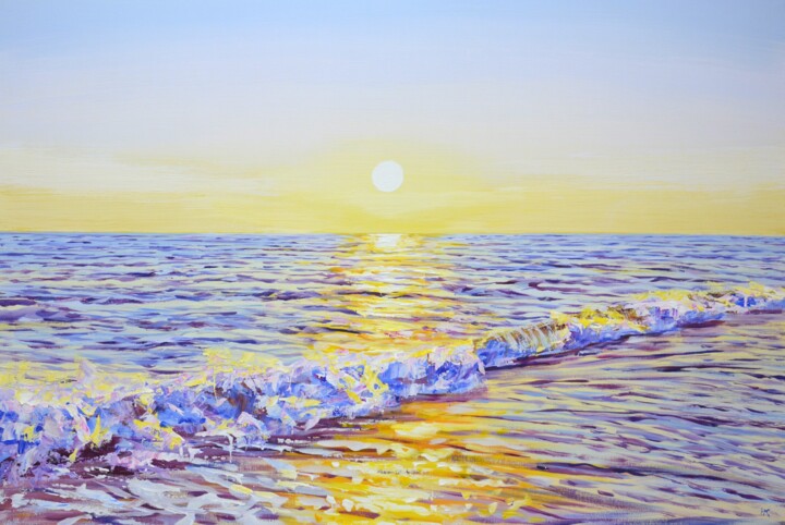 Painting titled "Magic sunset. Ocean." by Kasta, Original Artwork, Acrylic Mounted on Wood Stretcher frame