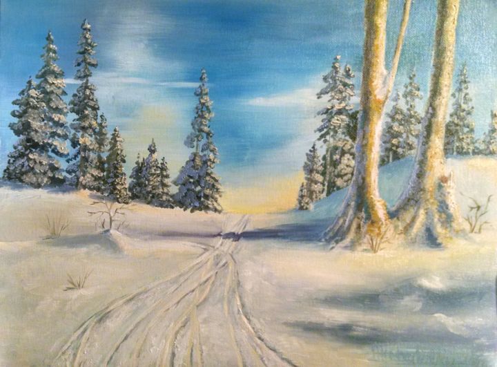 Pintura intitulada "Winter landscape 1" por Marina Bichinsky, Obras de arte originais, Óleo