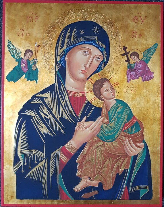 Pintura intitulada "Matka Boża Nieustaj…" por Katarzyna Kobuszewska, Obras de arte originais, Têmpera