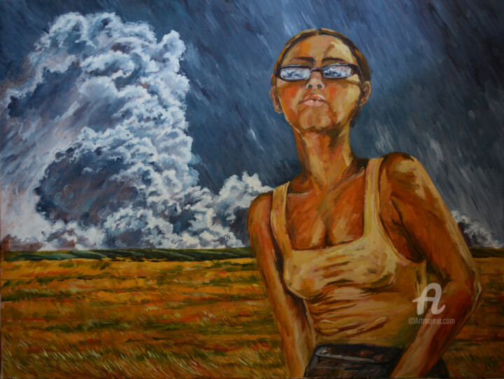 제목이 "Feel like Summer"인 미술작품 Katarzyna Machejek로, 원작, 기름 나무 들것 프레임에 장착됨