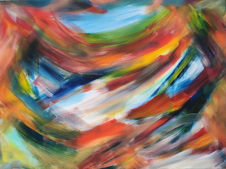 Painting titled "When Spinning World…" by Kate Hessling, Original Artwork, Acrylic Mounted on Wood Stretcher frame