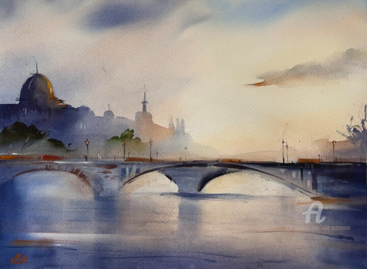 Painting titled "Prague-watercolor p…" by Kate Matveeva, Original Artwork, Watercolor