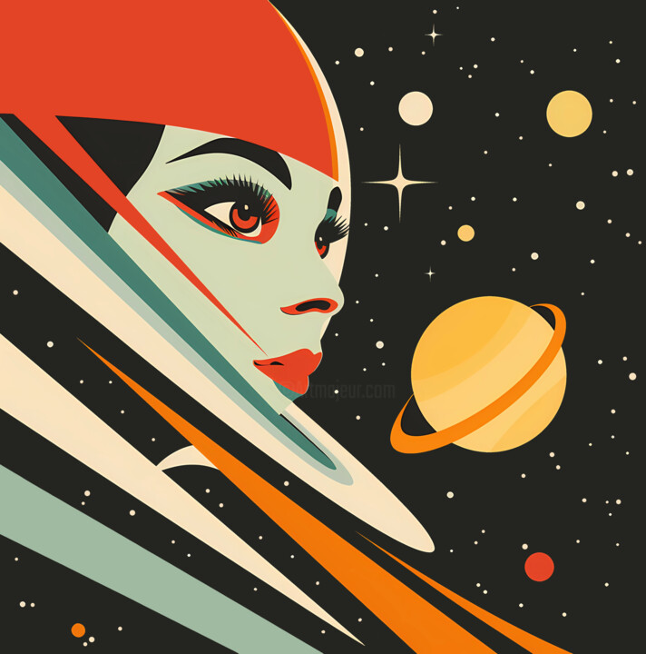 Digitale Kunst mit dem Titel "Space Girl" von Kate Ryz, Original-Kunstwerk, Digitale Malerei