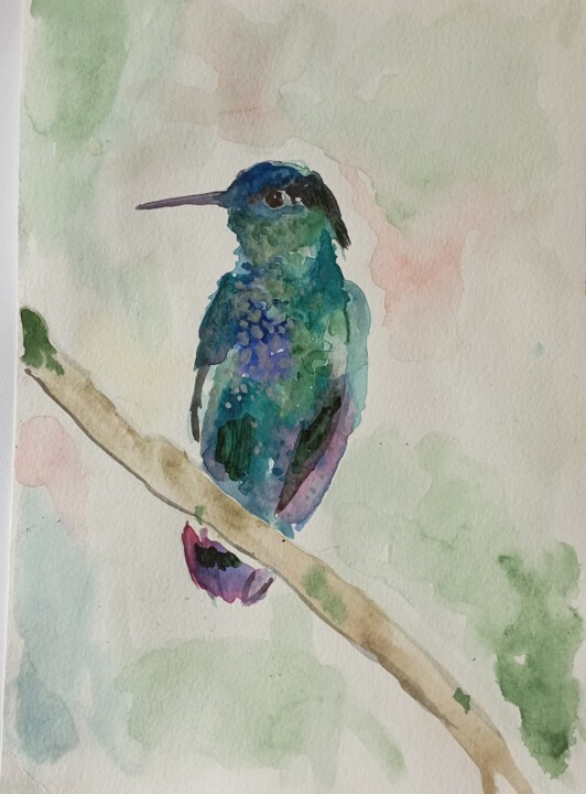 Malerei mit dem Titel "Kolibri" von Katerina Leousi, Original-Kunstwerk, Aquarell