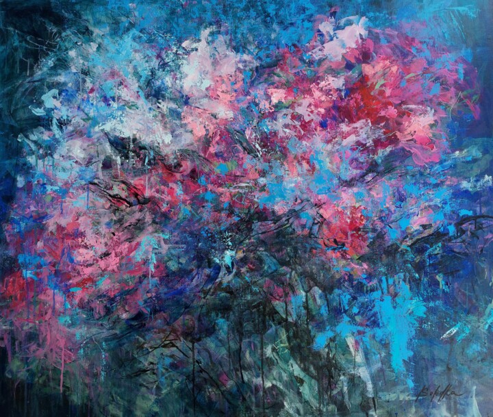 "Blue Garden 2" başlıklı Tablo Kateryna Solodka (Katia Solodka) tarafından, Orijinal sanat, Akrilik Ahşap Sedye çerçevesi üz…