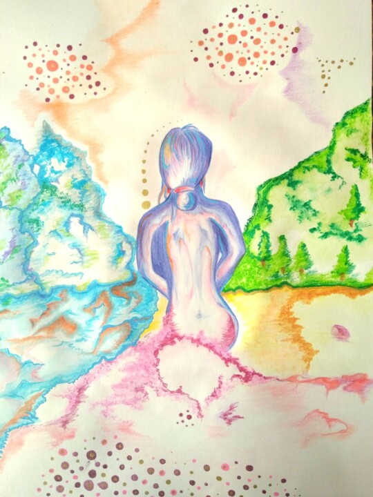 「Contemplation」というタイトルの描画 Kathia Donatéによって, オリジナルのアートワーク, 鉛筆